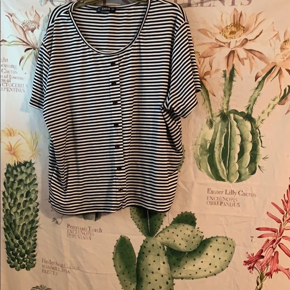 Striped Faux Button Cropped Top